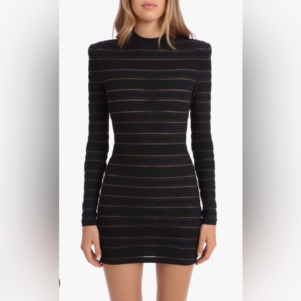 Balmain Logo Stripe Knit Mini Dress – Size 36 (Made in France)